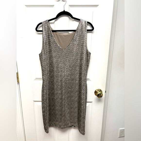 WHBM Sequin Dress, Shift, Silver Sparkle Tank Dress, Holidays, Cocktail, Size L - Picture 3 of 9